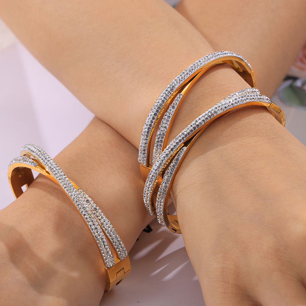"Golden Day" - 18K Gold Diamond Titanium Steel Bracelet
