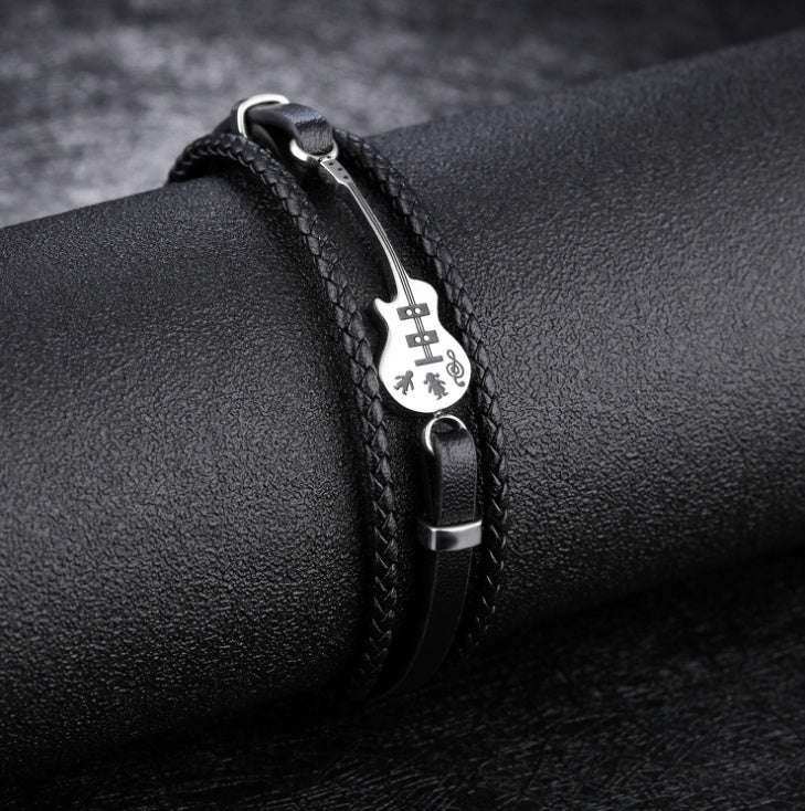 Multi-Layered Genuine Leather Guitar Magnet Buckle Bracelet
