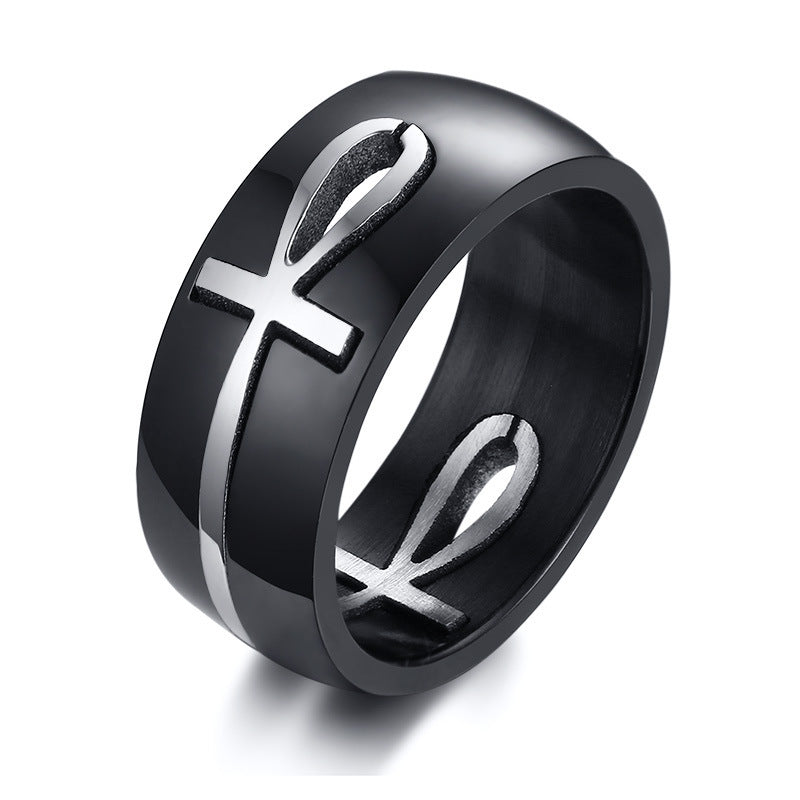 Stainless Steel Two-toned Detachable Egyptian Ankh Cross Ring