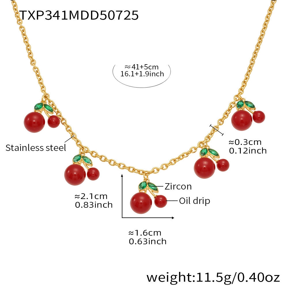 Stainless Steel Cherry Charm Necklace and Bracelet