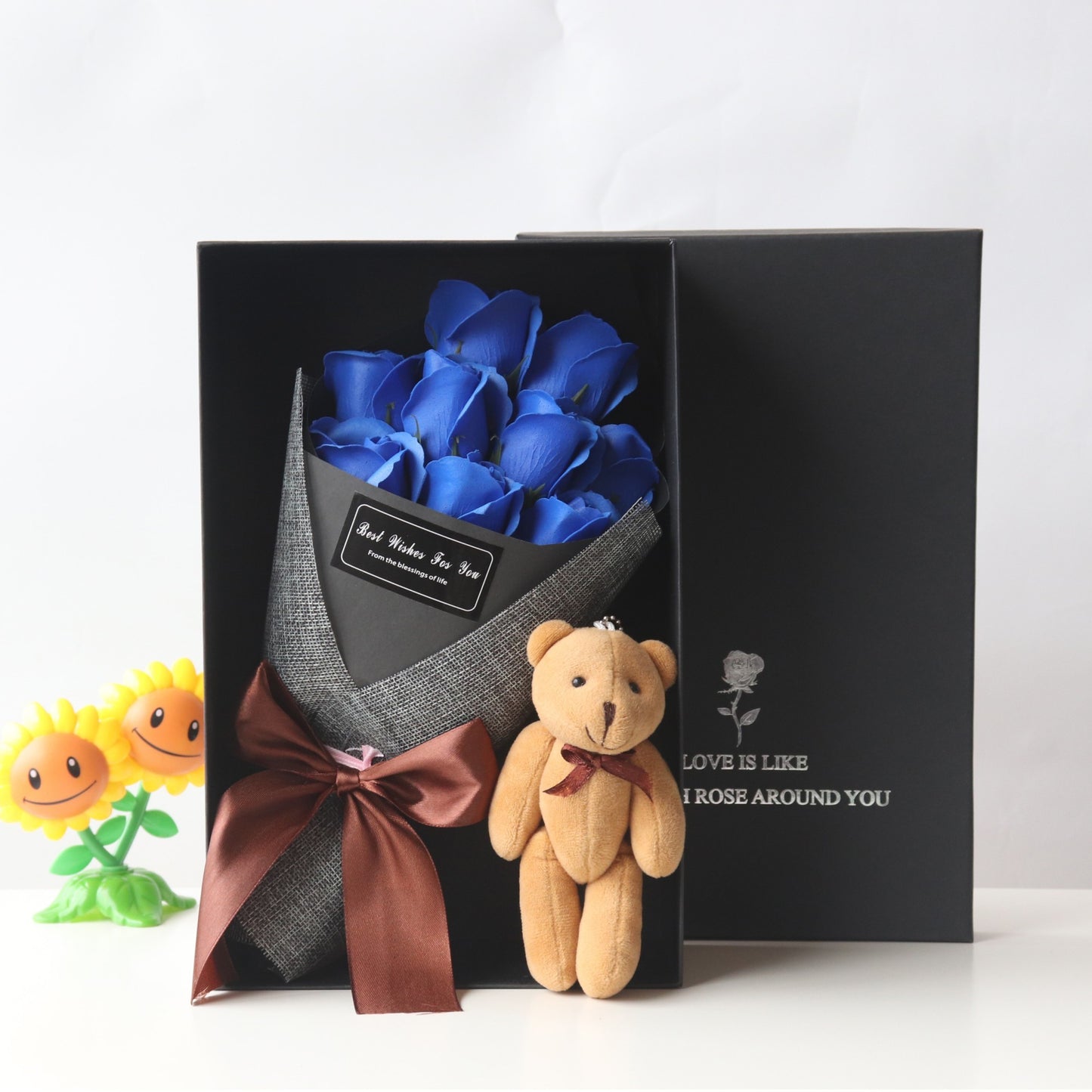 "Best Wishes for You" - Teddy with Rose Soap Bouquet