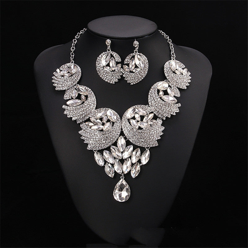 Colorful Painted Diamond Necklace and Earrings Set