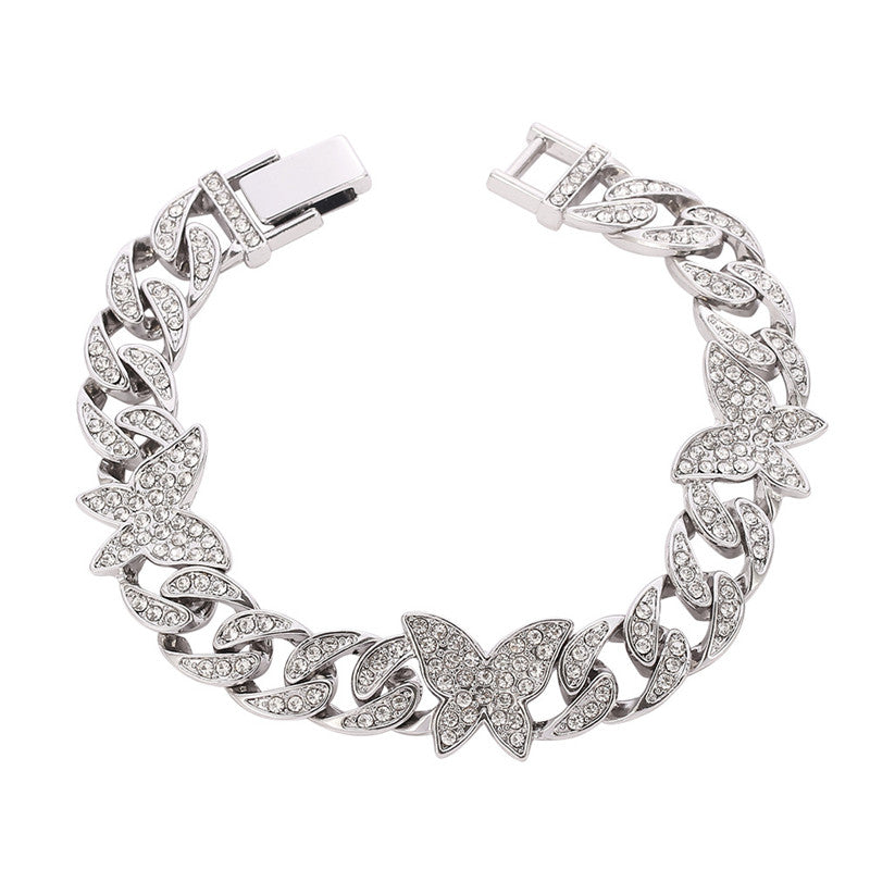 Micro-inlaid Zircon Butterfly Cuban Bracelet