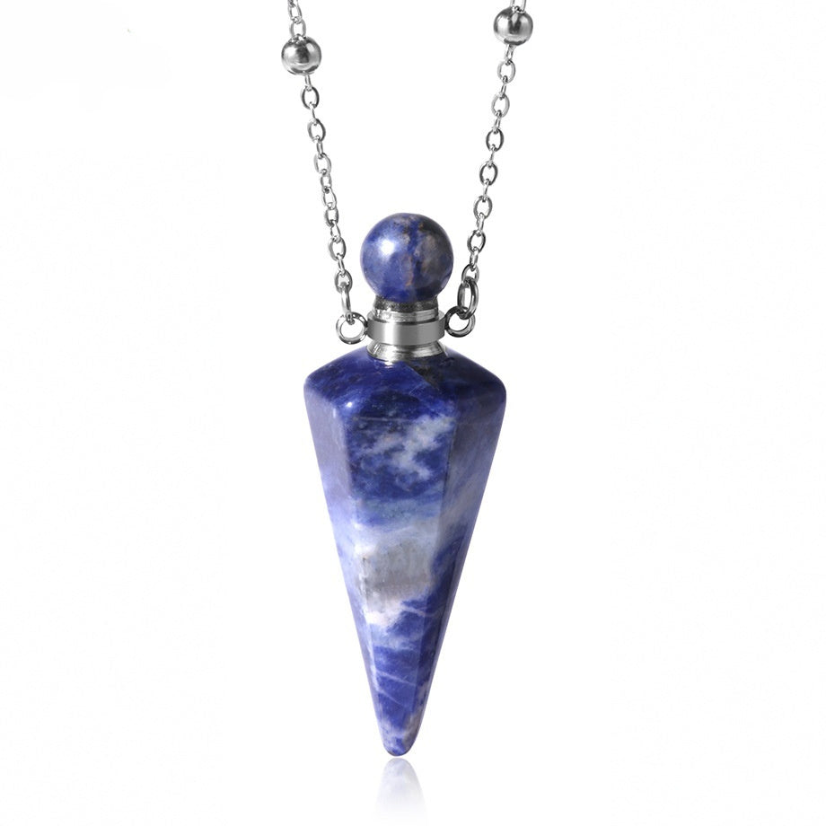 Hexagonal Natural Crystal Cone Perfume Bottle Necklaces