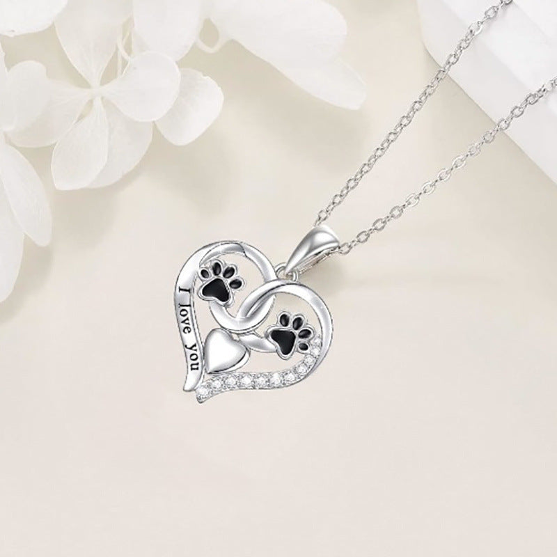 "I Love You" - Cartoon Paw Print Pendant Necklace