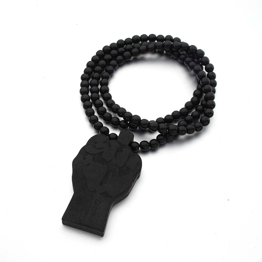 Black Fist Wooden Necklace