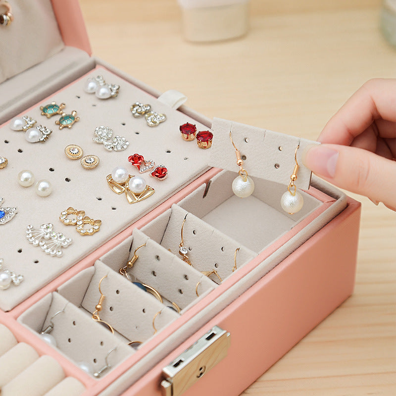 Pink Leather Double-Layered Jewelry Box