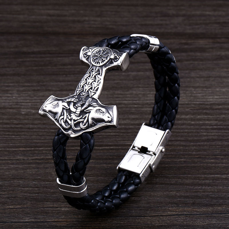 Soft Titanium Steel Leather Retro Viking Goat Bracelet