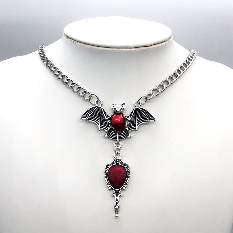 Retro Bat Girl Cross Necklace