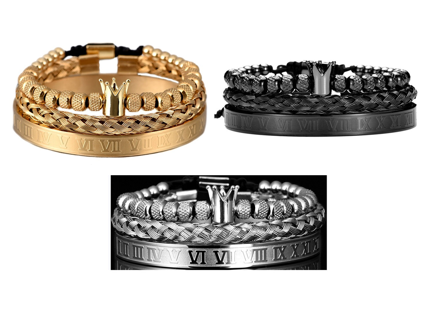 Stainless Steel Luxury Roman Royal Crown Charm Bracelet