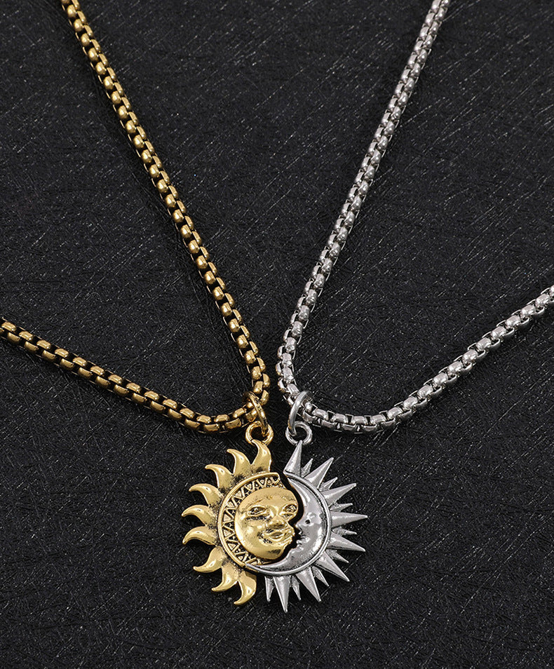 "Sun And Moon" - Asymmetric Titanium Steel Necklace and Earrings for Couples