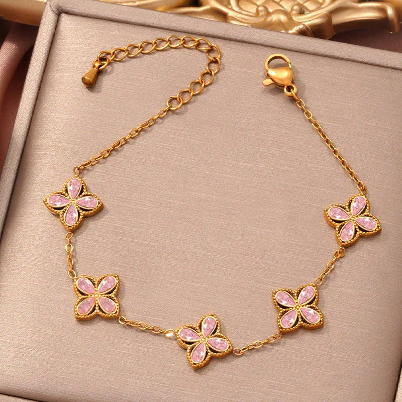 Small Flowers Inlaid Zircon Bracelet