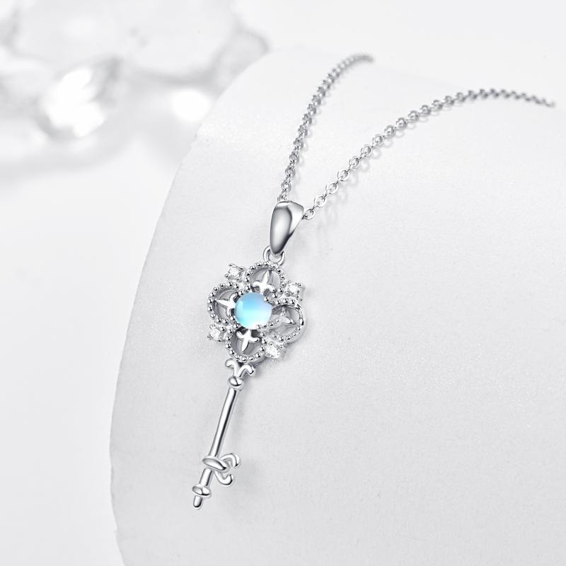 "Key of Happiness" - Moonstone Key Pendant Necklace