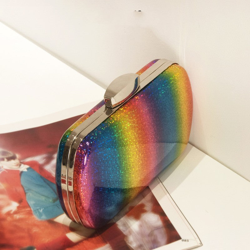 Rainbow Glitter Evening Clutch Purse