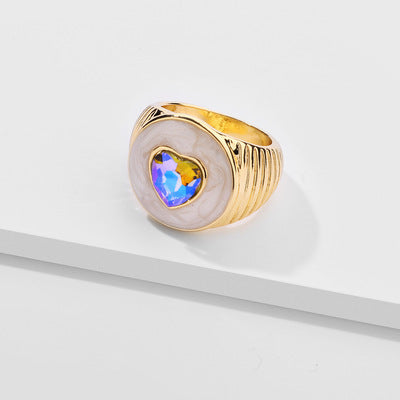 Colorful Crystals Gold Oil Drop Rings