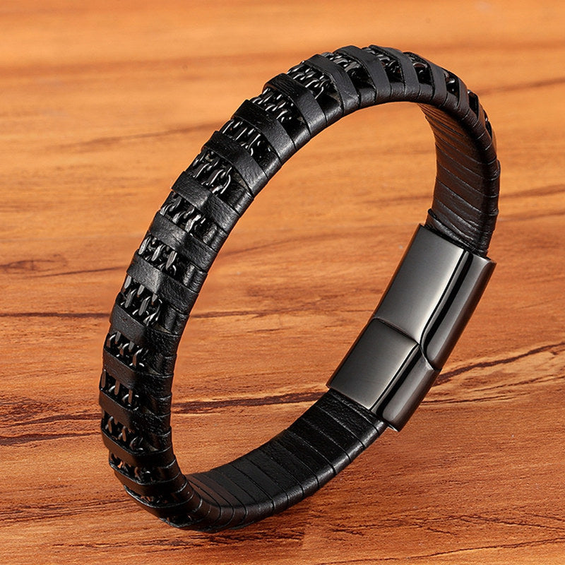 Stainless Steel Leather Rope Bracelet