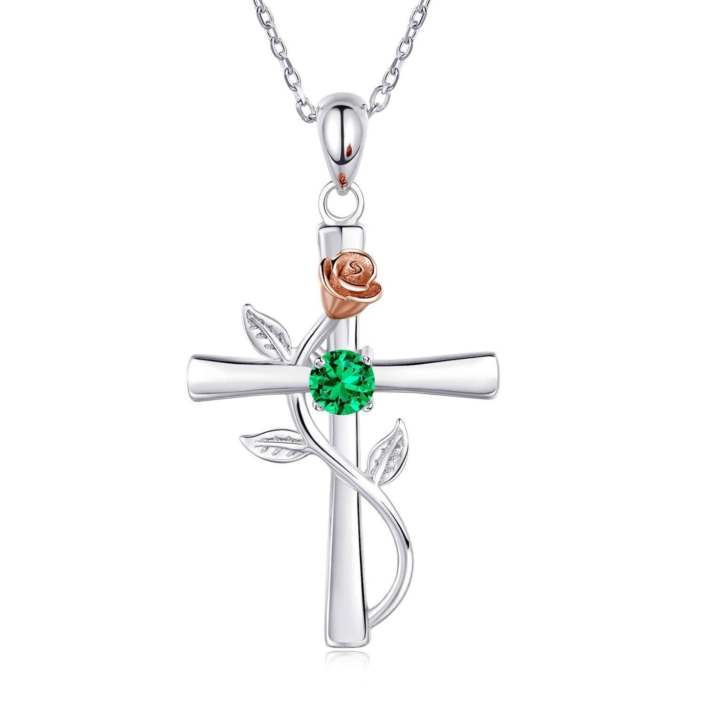 "Rose from the Cross" - Birthstone Necklace