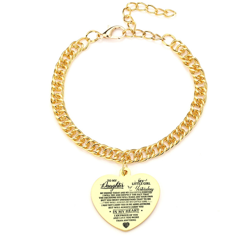 "To My Daughter" Heart Pendant Thick Chain Bracelets