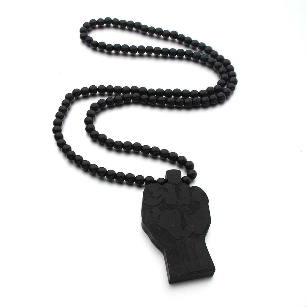 Black Fist Wooden Necklace