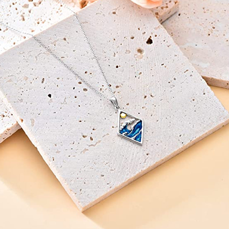 Ocean Wave Sun Pendant Necklace
