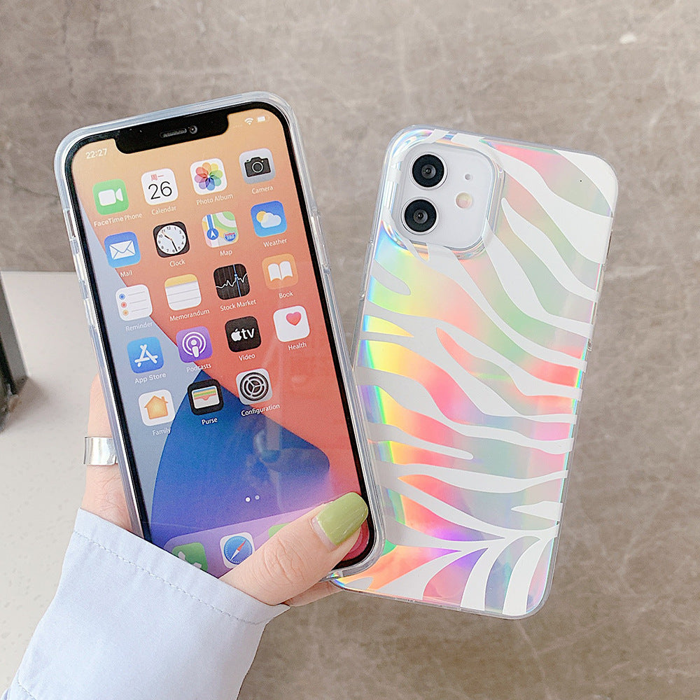 Double-sided Laminating Laser Zebra Print and Leopard Print Phone Cases- iPhone 7-13 Pro Max