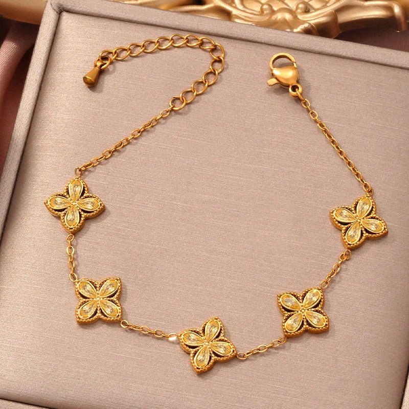 Small Flowers Inlaid Zircon Bracelet