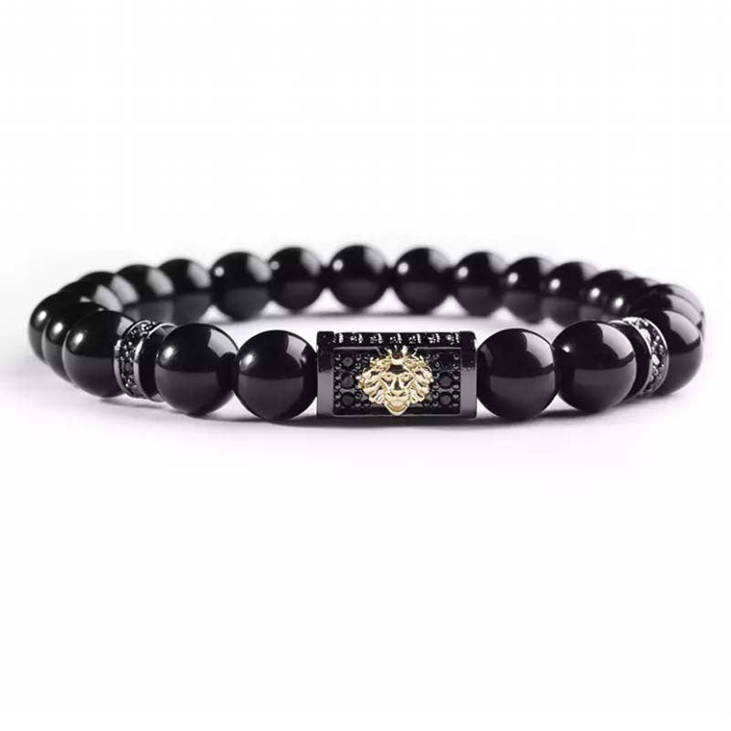 Vintage Bright Black 8mm Natural Stone Bracelet