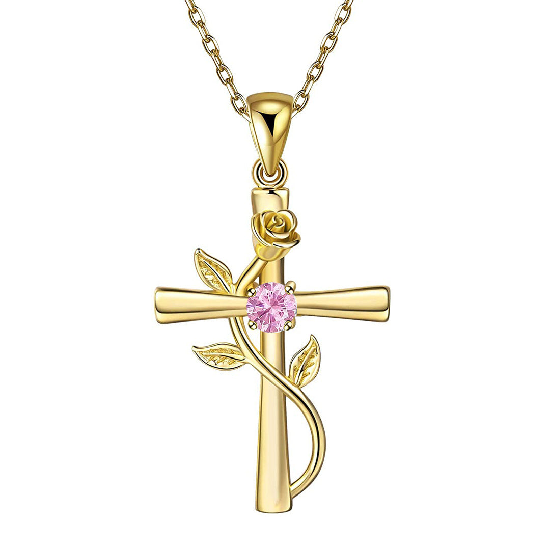 "Rose from the Cross" - Birthstone Necklace
