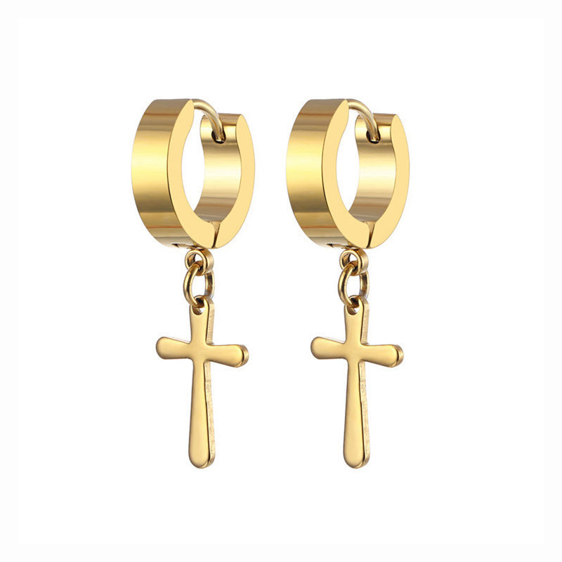 Small Cross Hoop Earrings for Men