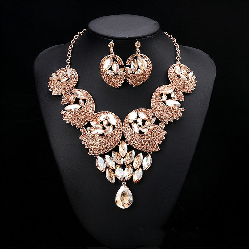 Colorful Painted Diamond Necklace and Earrings Set