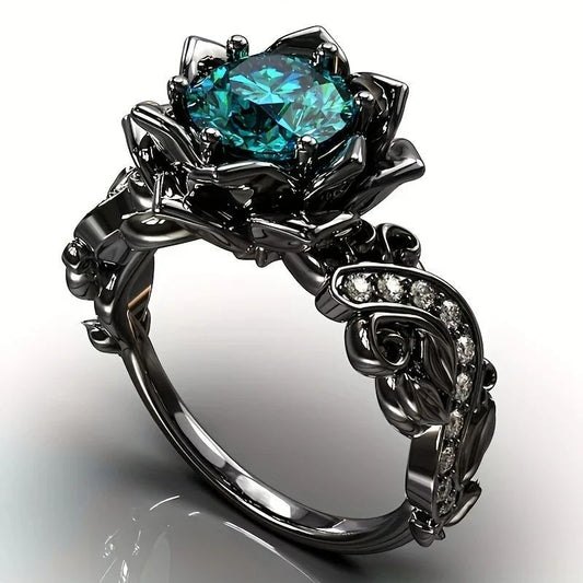 Black Rose Zircon Punk Simple Ring