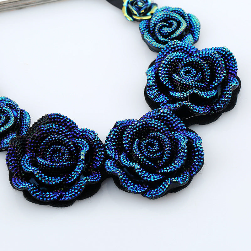 "The Only Blue You Knew" -  Rose Flower Statement Necklace