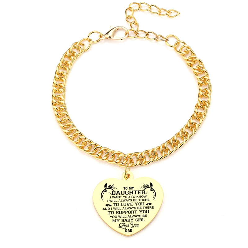 "To My Daughter" Heart Pendant Thick Chain Bracelets
