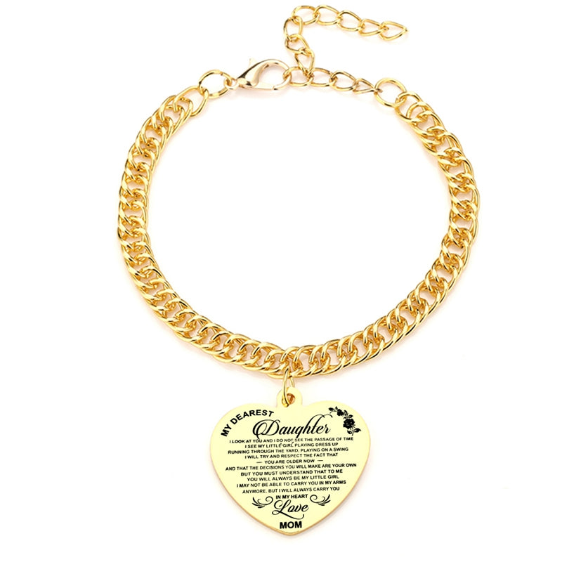 "To My Daughter" Heart Pendant Thick Chain Bracelets