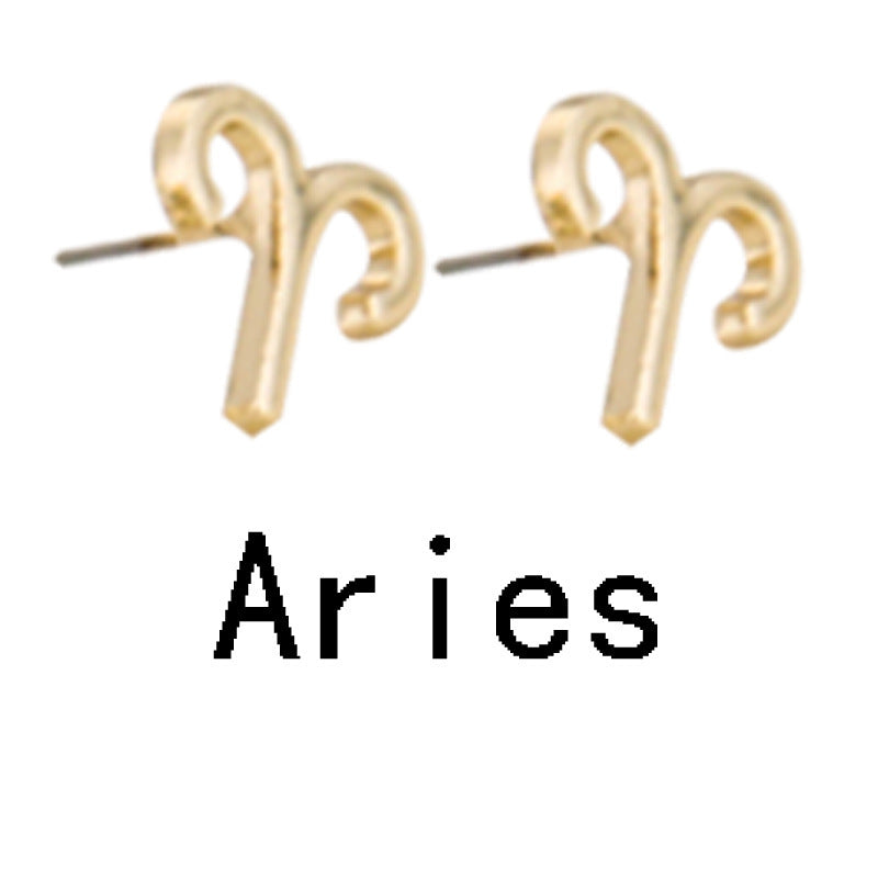 Zodiac Symbol Gold-plated Stud Earrings