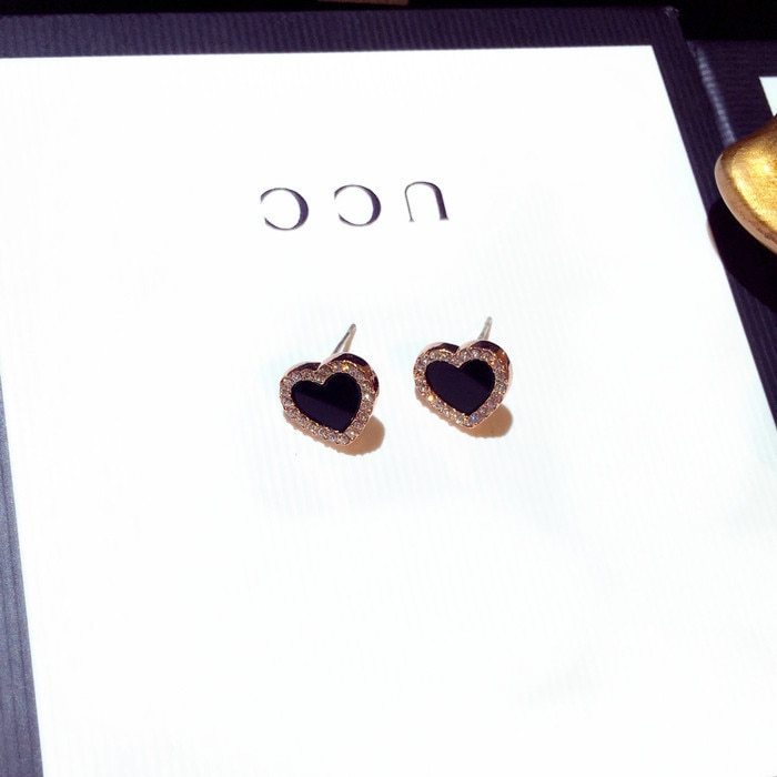 Enamel Heart and Butterfly Stud Earrings