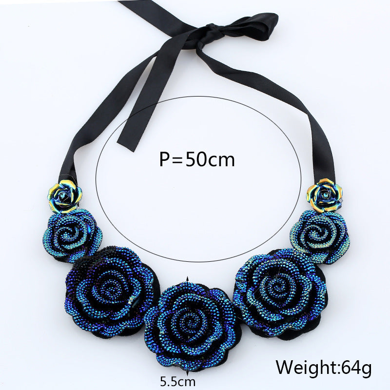 "The Only Blue You Knew" -  Rose Flower Statement Necklace