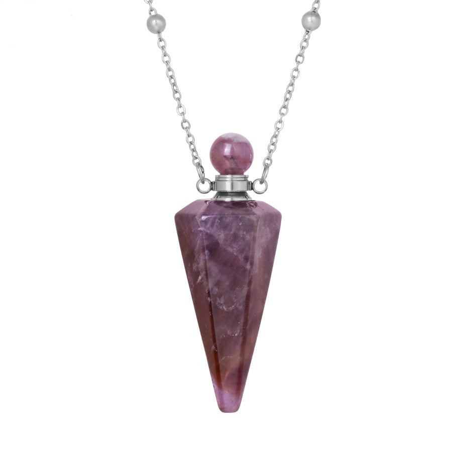 Hexagonal Natural Crystal Cone Perfume Bottle Necklaces