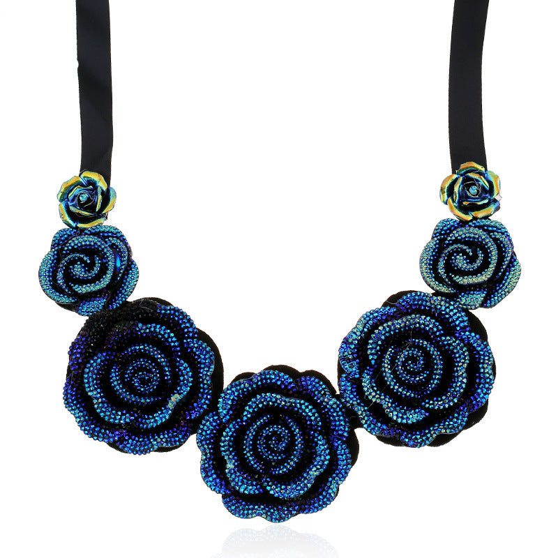 "The Only Blue You Knew" -  Rose Flower Statement Necklace