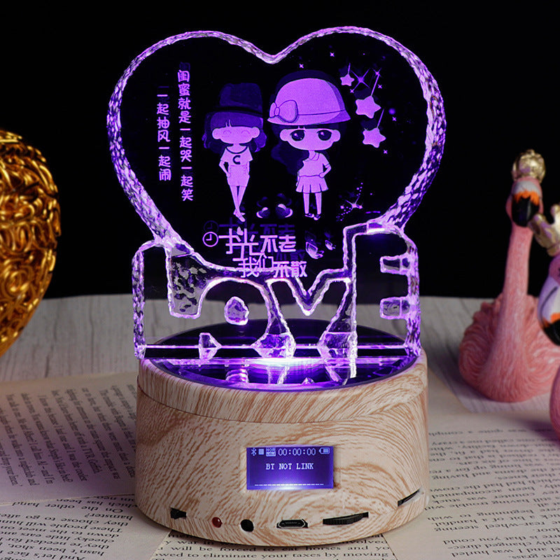 "Love Crystal Ornaments" - 3D Color Changing/Rotating Bluetooth Music Player