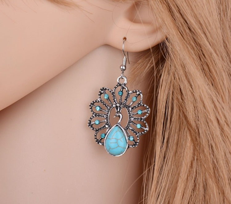 Vintage Peacock Dangle Earrings