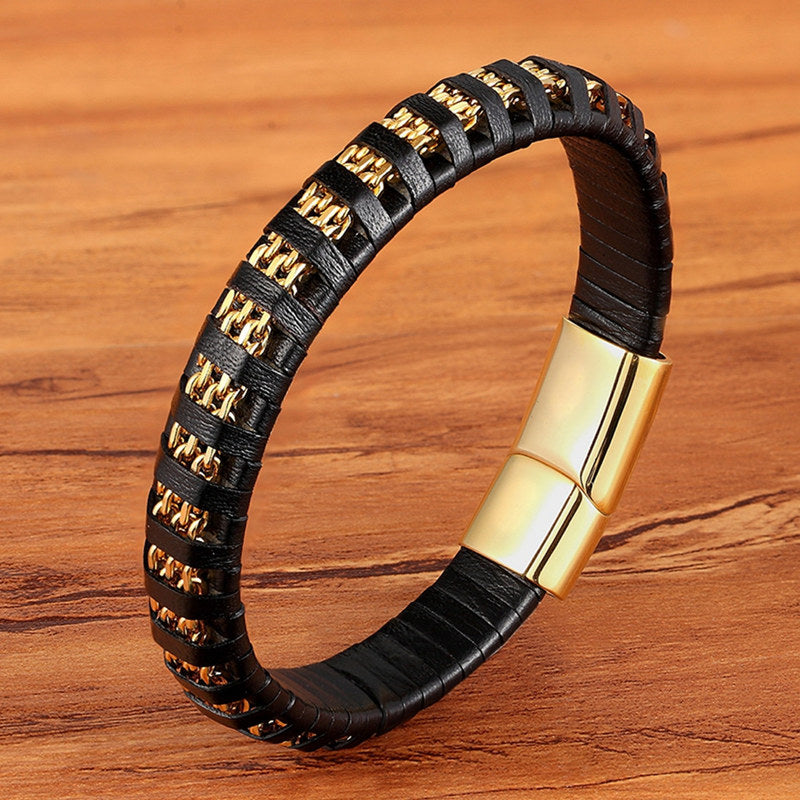 Stainless Steel Leather Rope Bracelet