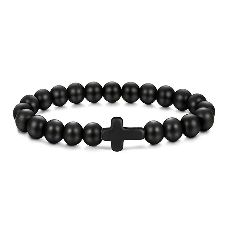 Natural Stone Beaded Cross Bracelets