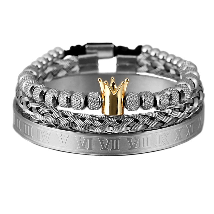 Stainless Steel Luxury Roman Royal Crown Charm Bracelet