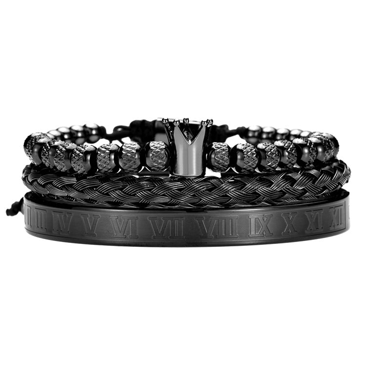 Stainless Steel Luxury Roman Royal Crown Charm Bracelet