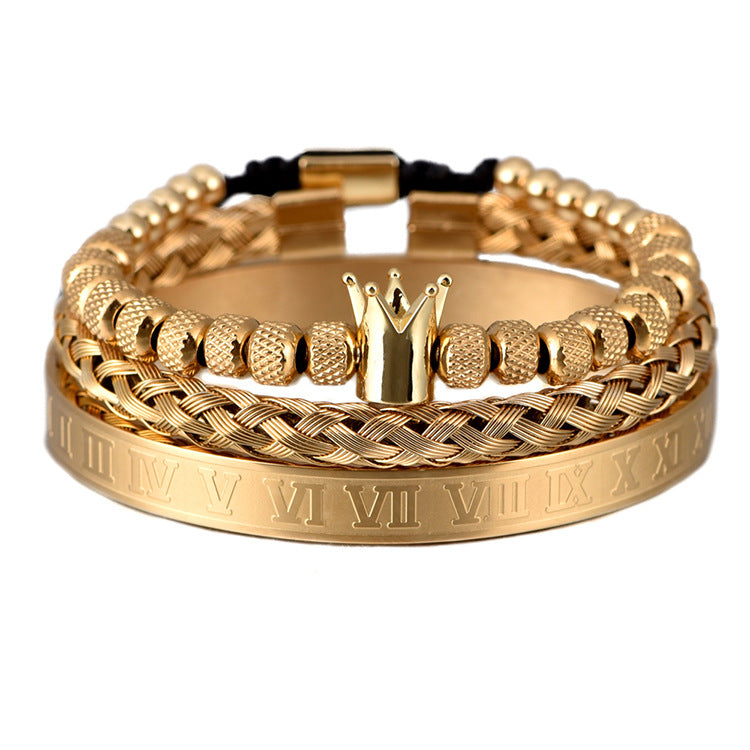 Stainless Steel Luxury Roman Royal Crown Charm Bracelet