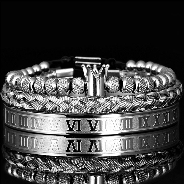 Stainless Steel Luxury Roman Royal Crown Charm Bracelet