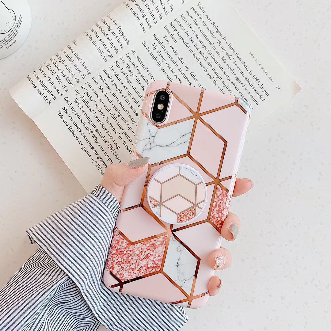 Geometric Mosaic Marble Folding Stand Phone Case - iPhone 6 - 12 Pro Max