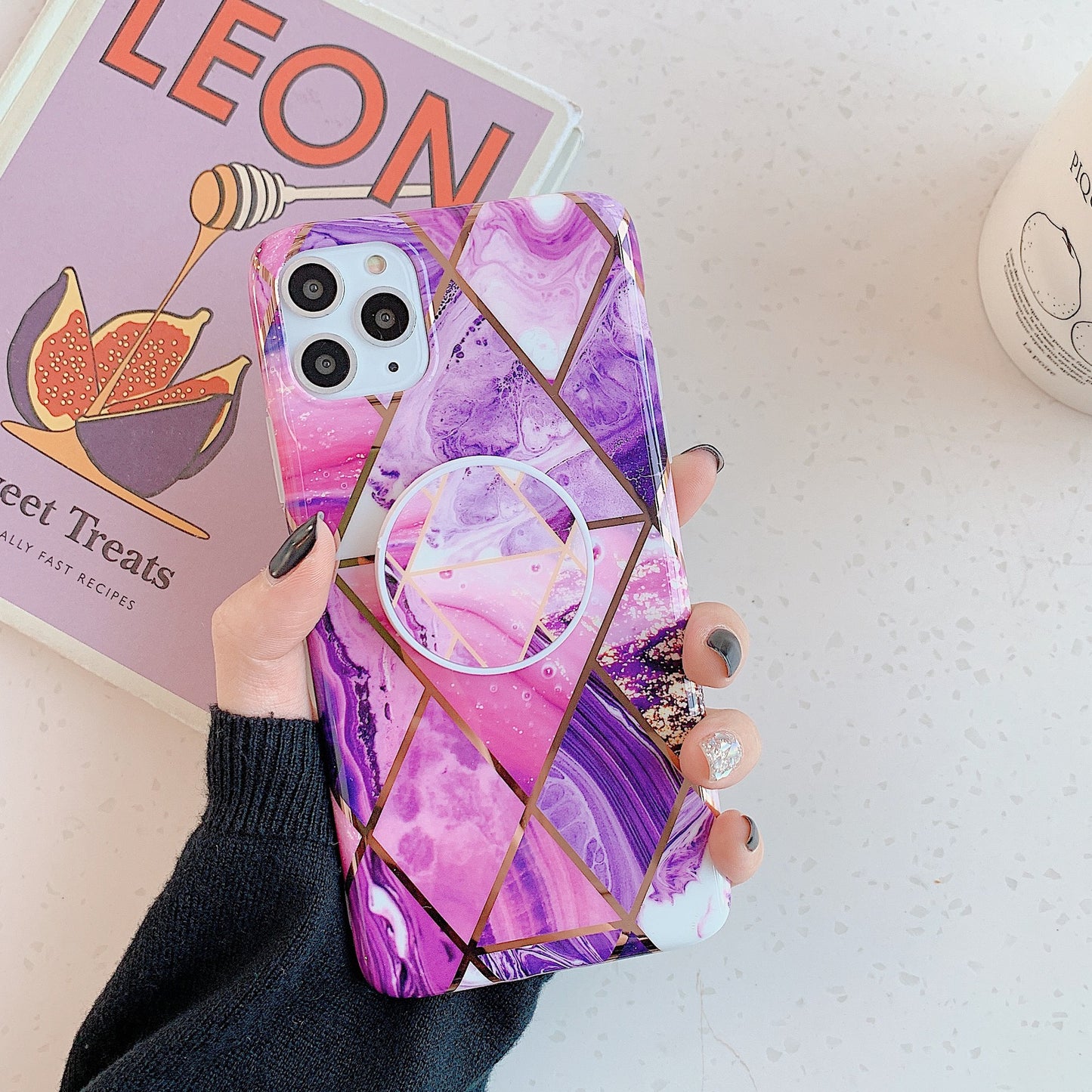 Geometric Mosaic Marble Folding Stand Phone Case - iPhone 6 - 12 Pro Max