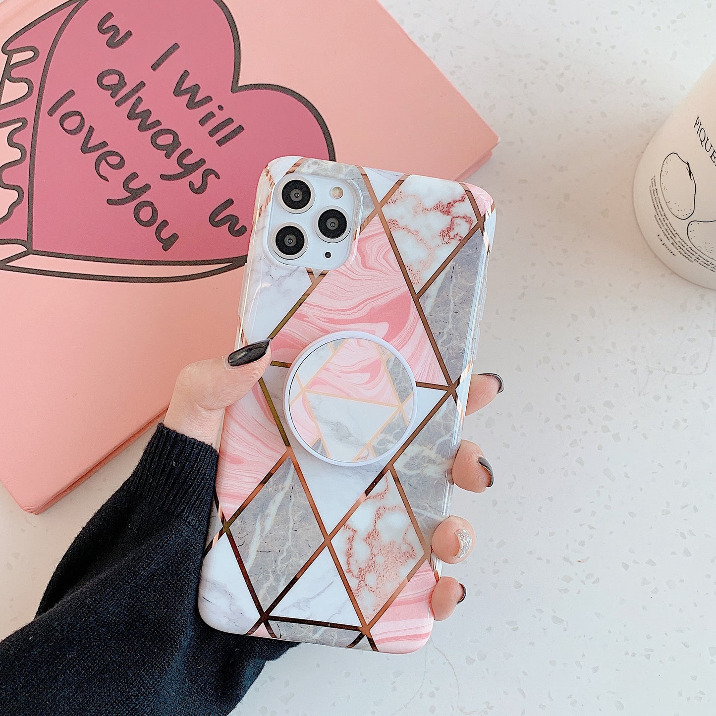 Geometric Mosaic Marble Folding Stand Phone Case - iPhone 6 - 12 Pro Max